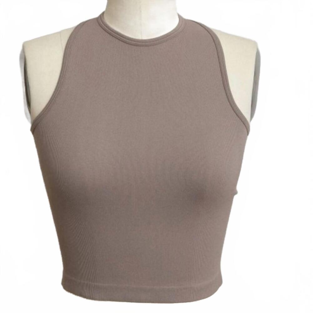 NEW LETO women's high neck racerback brami in mocha